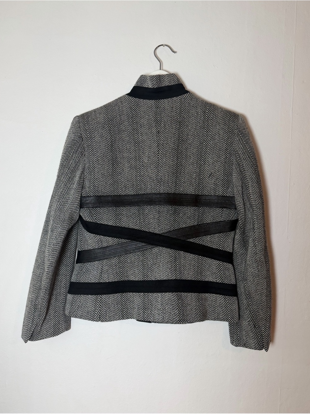 Versus Versace Archival Bondage Leather Trim Herringbone Jacket - vintage 2000s - Picture 8 of 10